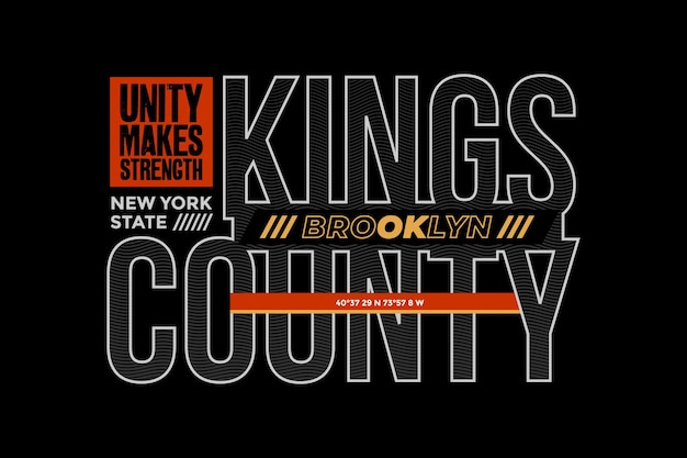 Lema tipográfico del condado de los reyes de Brooklyn, prendas de vestir, diseño abstracto, ilustración de impresión vectorial