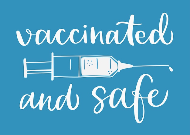 Vector lema de vacunados y seguros icono de jeringa concepto para vacunarse inmunidad de rebaño inmunización 2019ncov distribución de vacunas para la población general