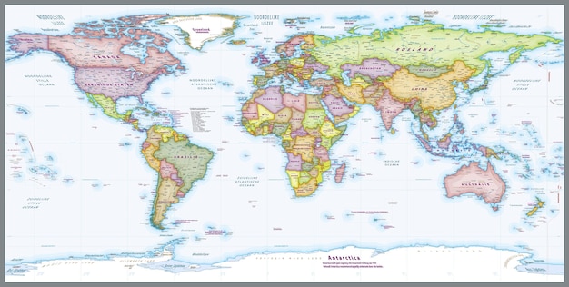 Vector lengua holandesa mapa político del mundo proyección equirectangular