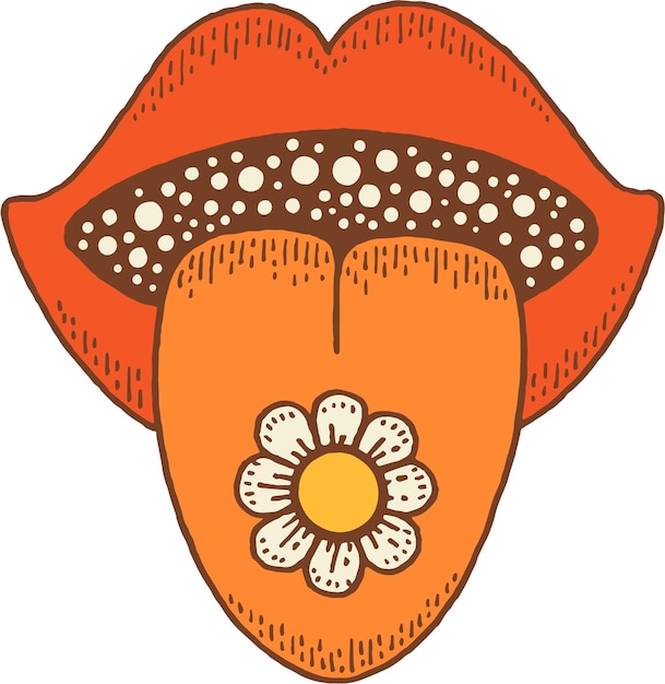 Vector lengua naranja con una flor