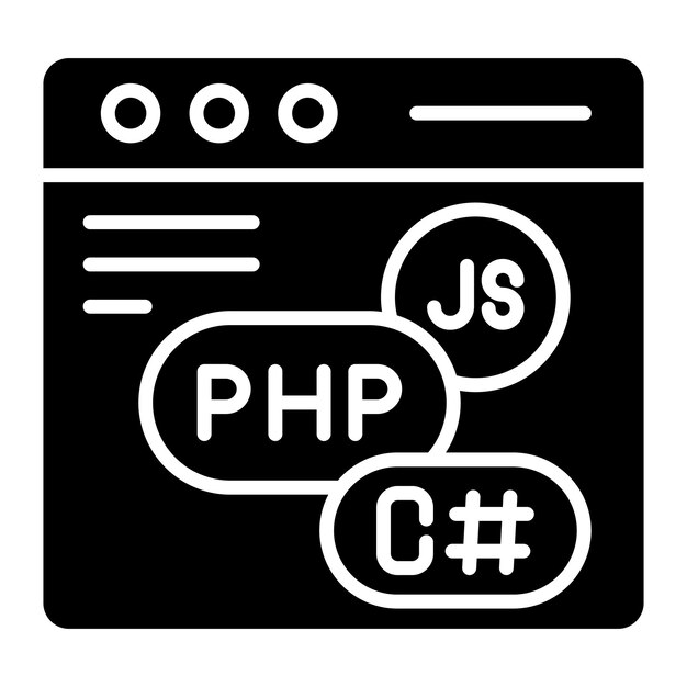 Lenguaje de codificación Glyph Ilustración negra sólida