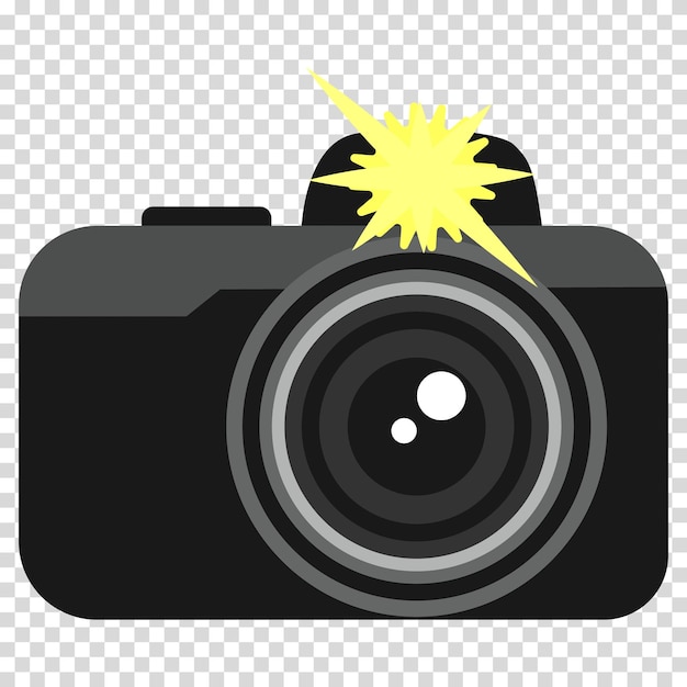 Lente de cámara flash arte de la fotografía creatividad diseño plano imagen simple estilo de dibujos animados tecnologías modernas para el concepto de fotografía icono de línea vectorial para negocios y publicidad