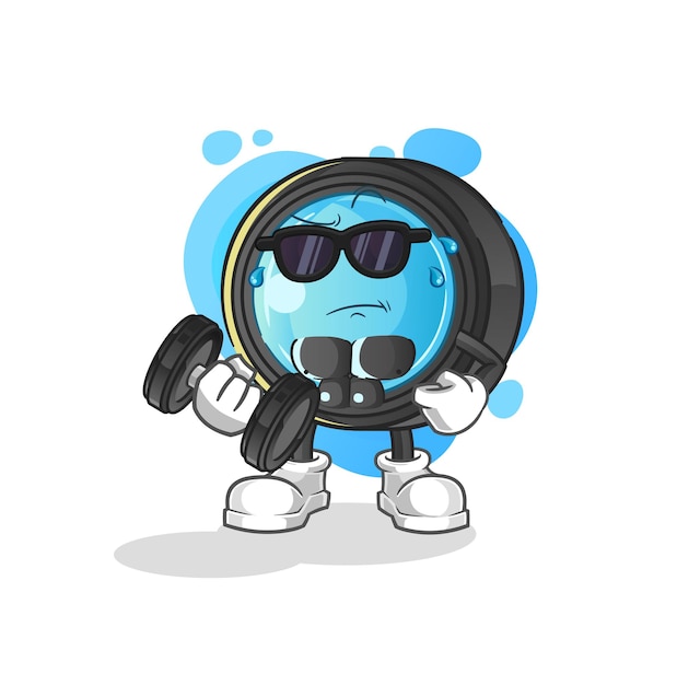 Lente de la cámara levantando el vector de pesas. personaje animado