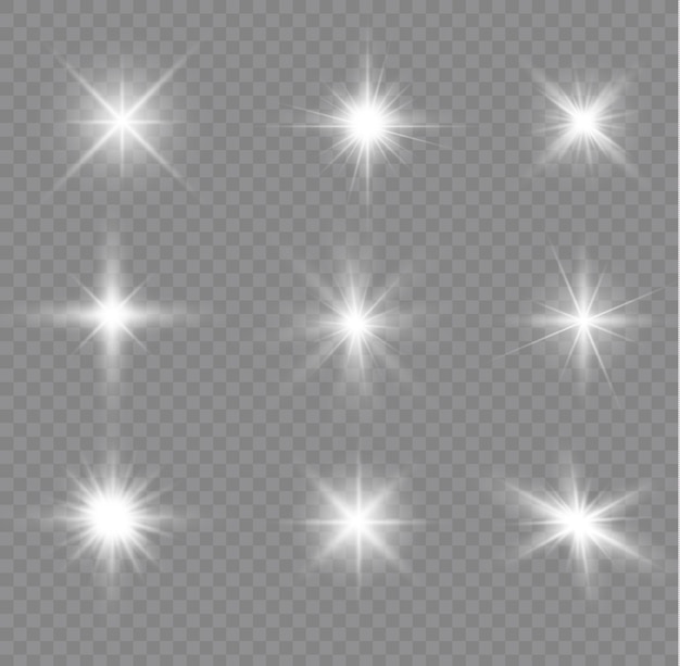 Lente centelleante bengalas luz deslumbrante Estrella blanca brillante Chispas de destello Rayos de sol Efecto Bokeh chispa Vector