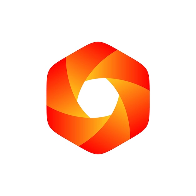 Lente de obturador Fotografía Hexágono Vector Template de logotipo Diseño de ilustraciones
