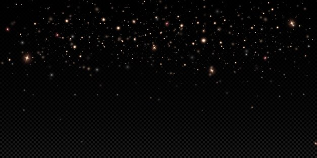 Lentejuelas doradas brillan con muchas luces Polvo brillante Fondo lujoso de partículas doradas