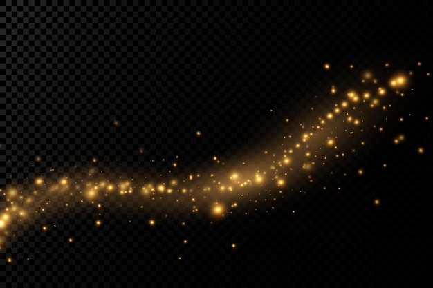Lentejuelas doradas brillan con muchas luces Polvo brillante Fondo lujoso de partículas doradas