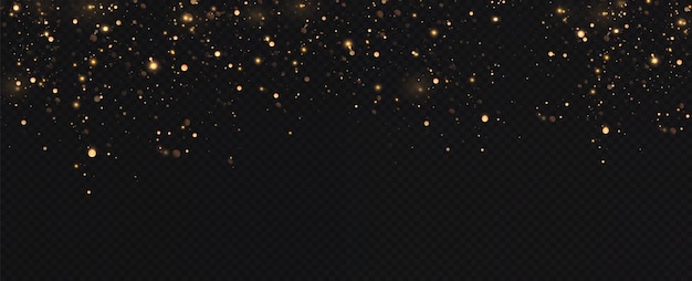 Lentejuelas doradas brillan con muchas luces Polvo brillante Fondo lujoso de partículas doradas