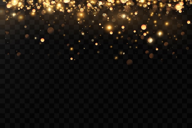 Lentejuelas doradas brillan con muchas luces Polvo brillante Fondo lujoso de partículas doradas
