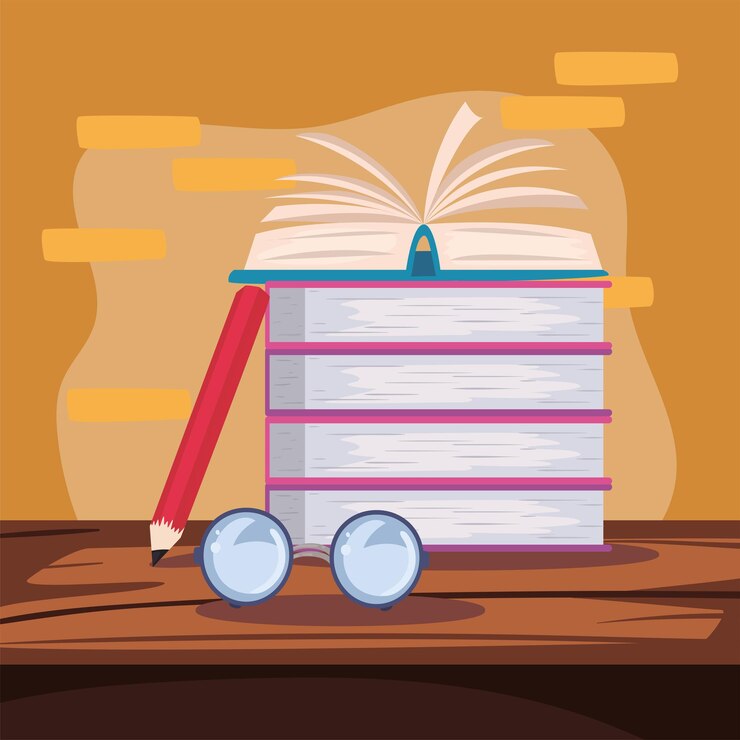 Vector lentes y libros iconos de alfabetización