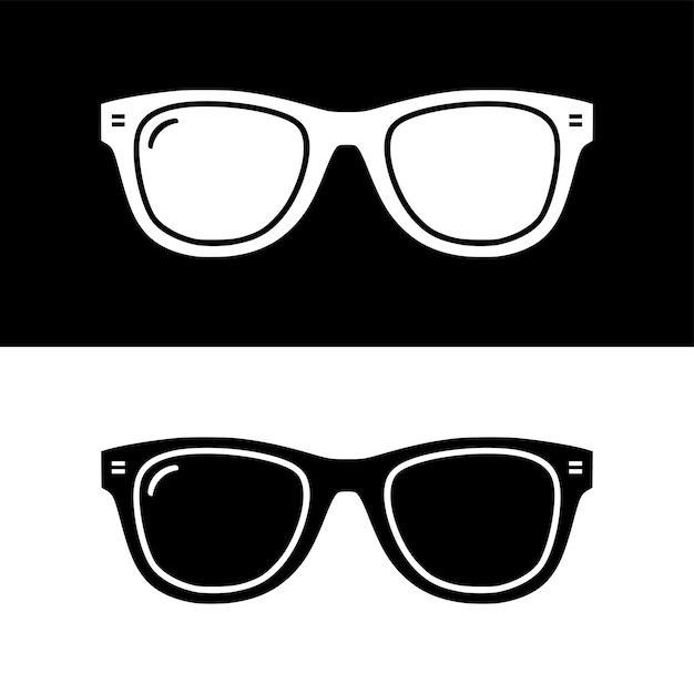 Lentes de sol minimalistas icono vectorial de gafas retro negras y blancas silueta