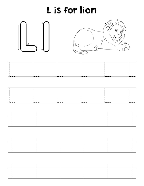 León Animal Trazando Letra ABC Página Para Colorear L
