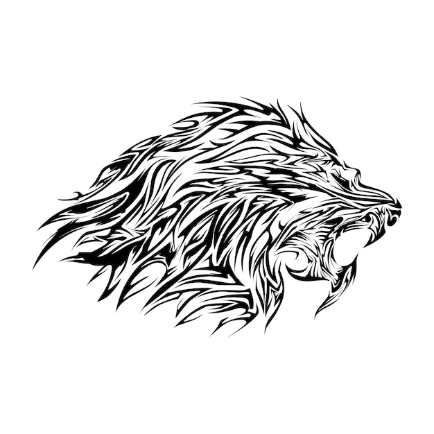 león animal tribal tatuaje diseño en blanco y negro