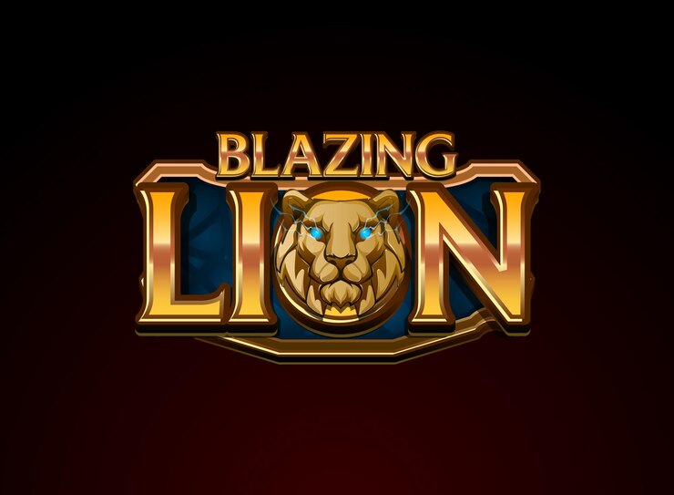 Vector león ardiente con cabeza de león texto de logotipo brillante con estilo de fantasía de icono de juego 3d dorado