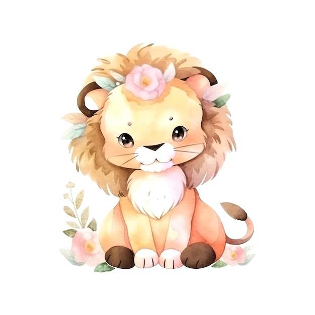 Vector león bebé acuarela en hermoso estilo animal fauna vacaciones dibujos animados carácter vector colección