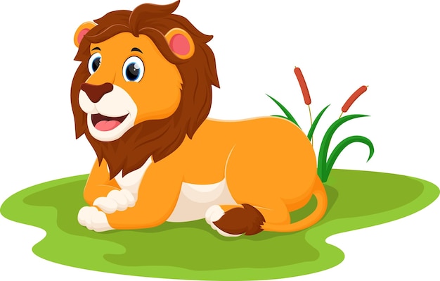 un león bonito sentado en la hierba