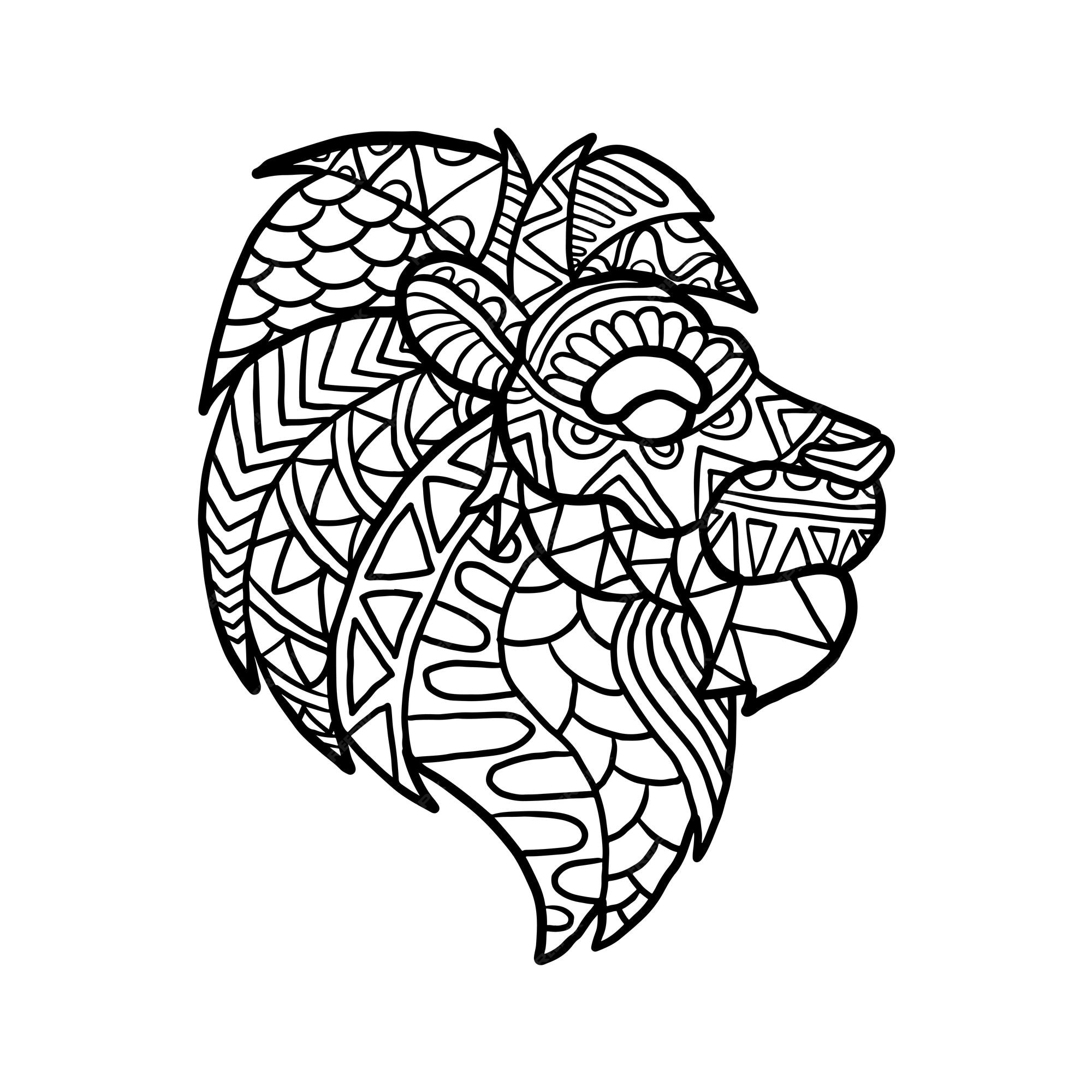 León cabeza de animal zen doodle página para colorear | Vector Premium