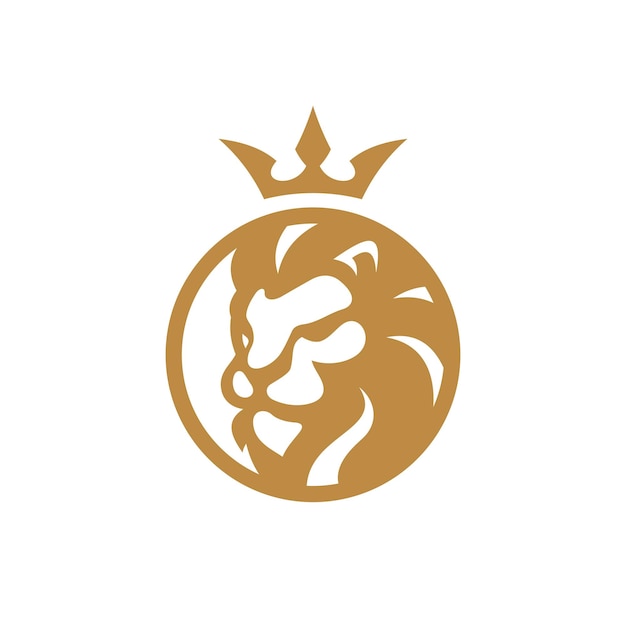 León cabeza círculo corona cresta logo león cara contorno silueta vector icono