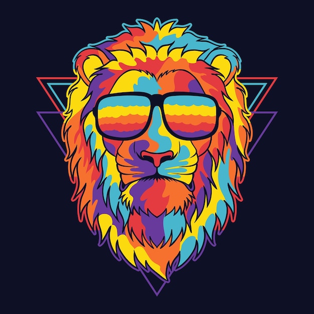 León colorido con una ilustración de vector de anteojos