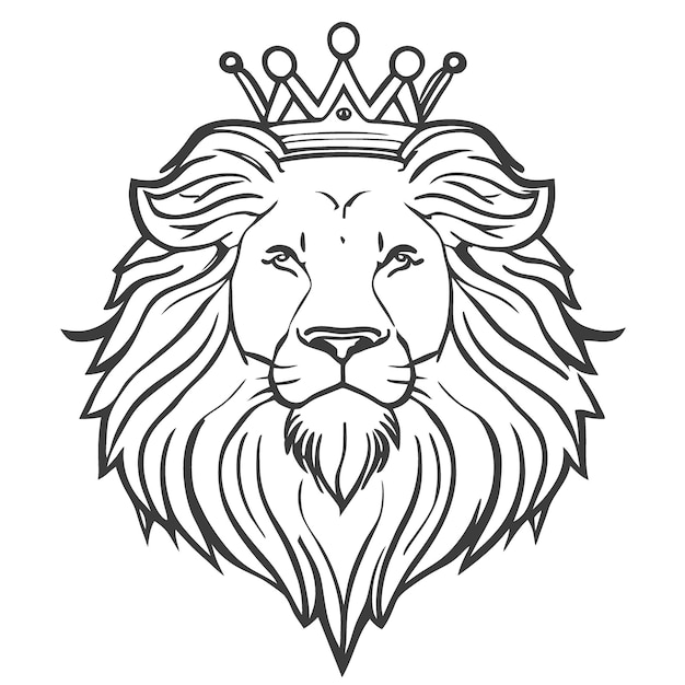 león con corona vector ilustración línea arte