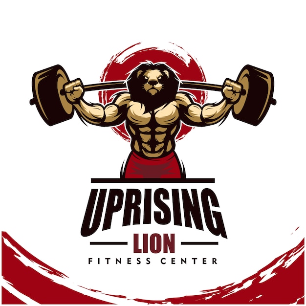 León con cuerpo fuerte, gimnasio o logotipo de gimnasio.