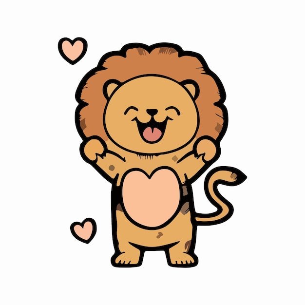 Un león de dibujos animados con un corazón en el pecho.