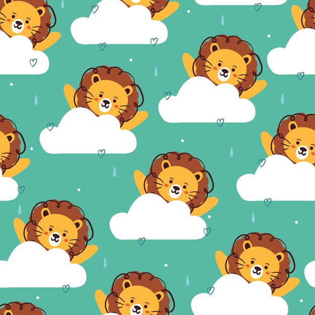 león de dibujos animados sin costuras con elemento del cielo papel tapiz de animales lindos para papel de envoltura de regalos textiles