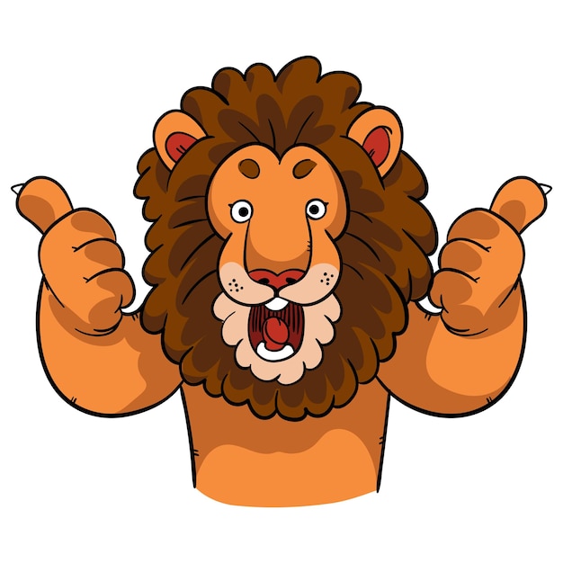 León de dibujos animados dando dos pulgares hacia arriba