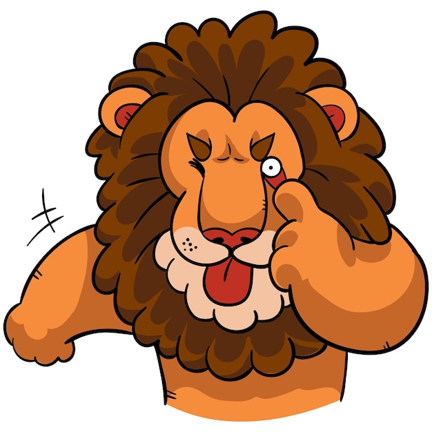 El león de dibujos animados hace una cara burlona