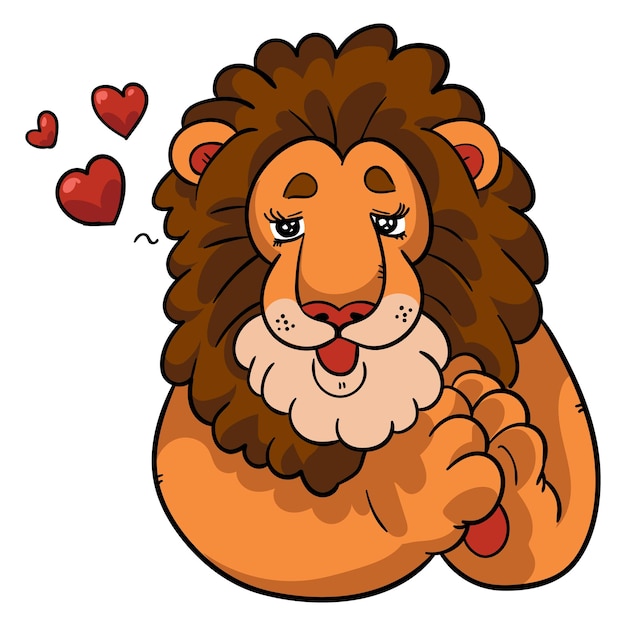 León de dibujos animados lindo arrugando para un beso Ilustración vectorial de un animal sobre un fondo blanco