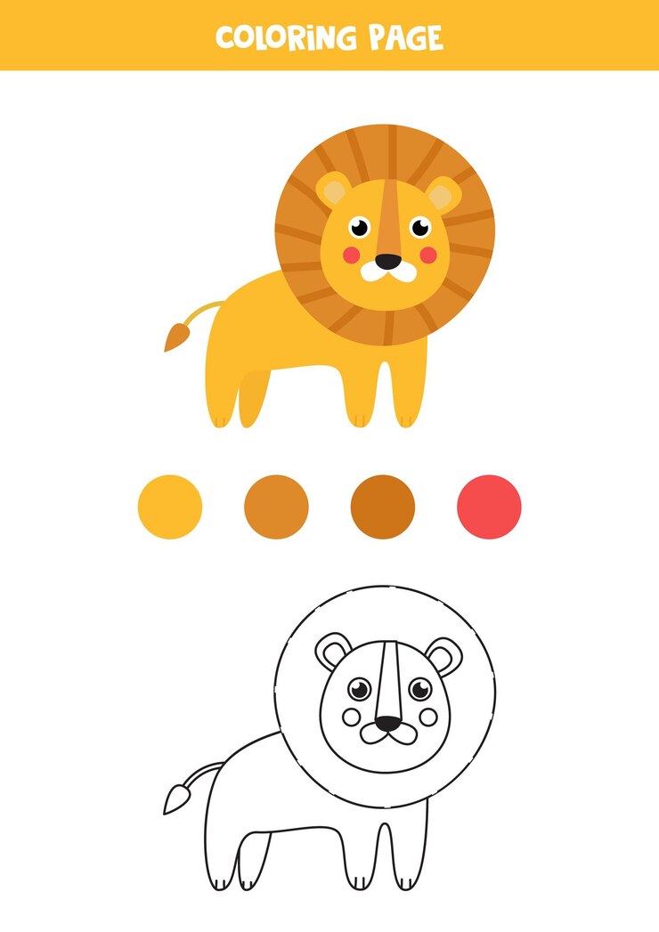 Vector león de dibujos animados lindo color. hoja de trabajo para niños.