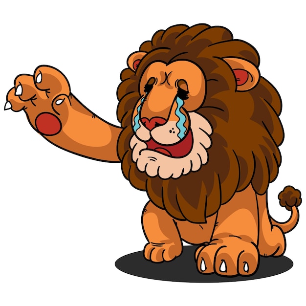 León de dibujos animados llorando y extendiendo las manos