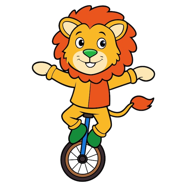 León de dibujos animados montado en una rueda