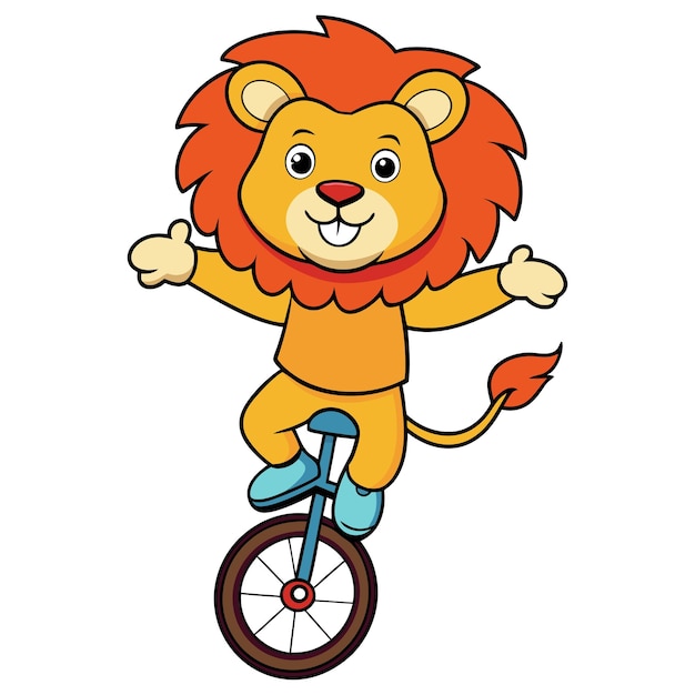 León de dibujos animados montado en una rueda