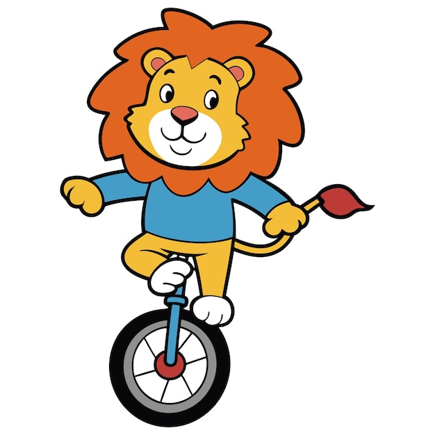 León de dibujos animados montado en una rueda