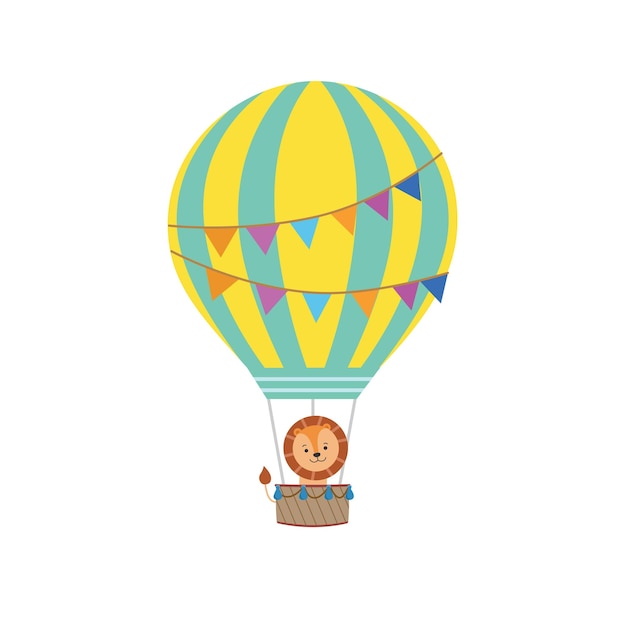 León de dibujos animados en Vector de globo aerostático