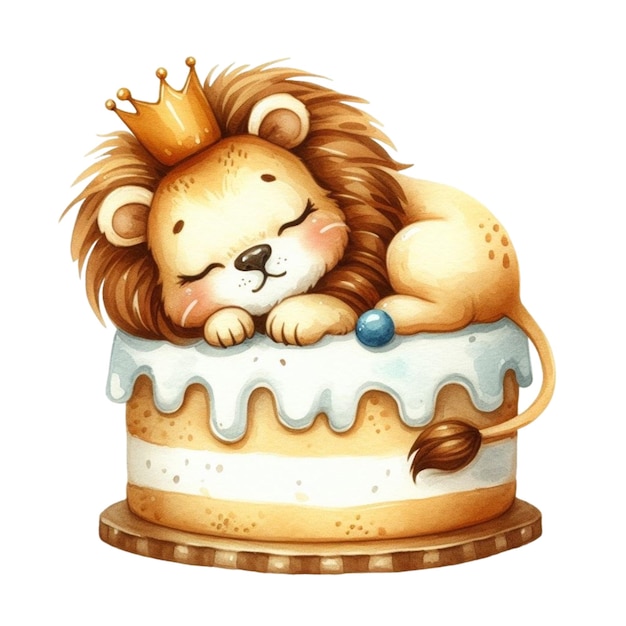 El león durmiendo en el pastel clipart acuarela