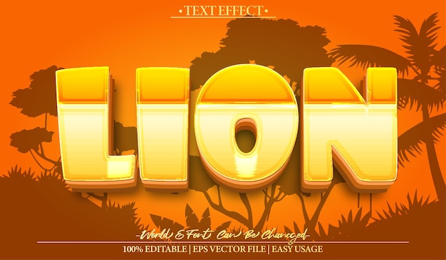 León Efecto de texto vectorial Editable Alfabeto Animales salvajes Gato Zoológico África Safari