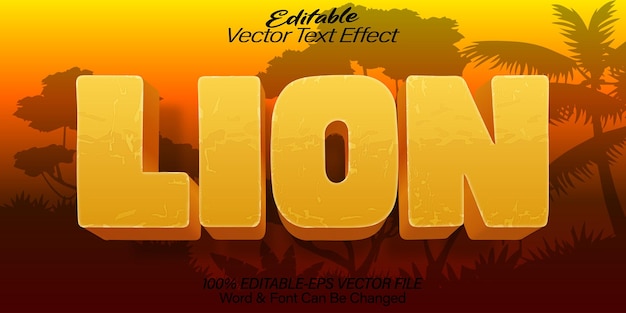 León Efecto de texto vectorial Editable Alfabeto Animales salvajes Gato Zoológico África Safari