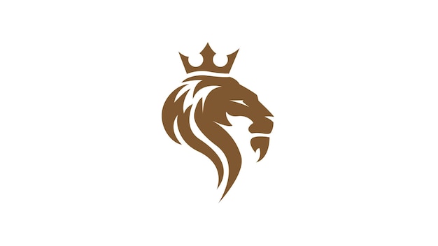 León con elemento de plantilla de concepto de diseño de logotipo de corona