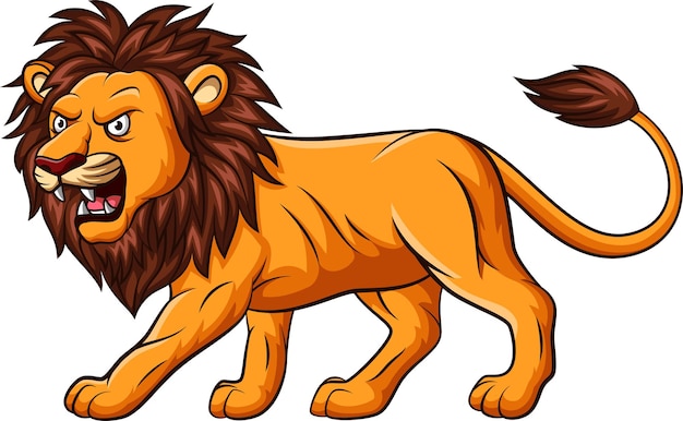 León enojado de dibujos animados sobre fondo blanco