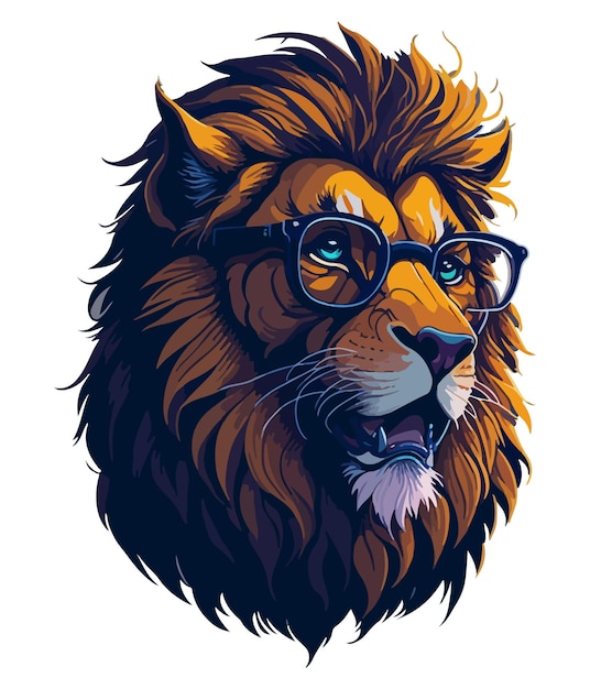 Un león con gafas en la cabeza.