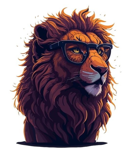 Un león con gafas negras en la cabeza.