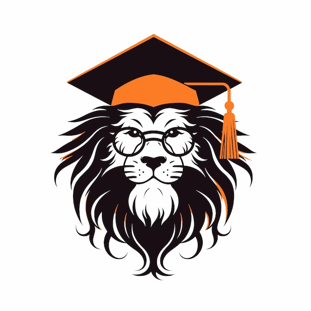 El león con una gorra de graduación y gafas simboliza la educación y el logro