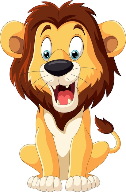 Un león gracioso de dibujos animados sobre un fondo blanco
