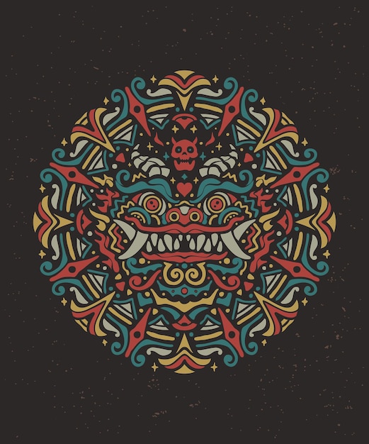 León guardián chino colorido arte mandala