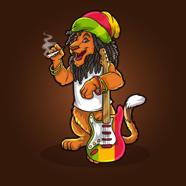 Vector león de hip hop con guitarra stoner conjunta de malezas