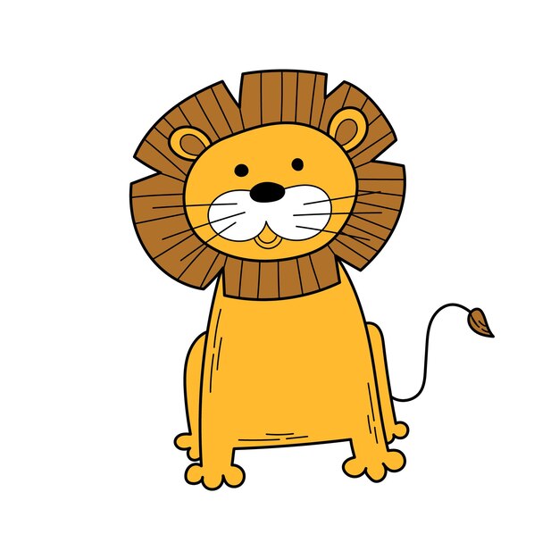León. León lindo. Garabato dibujado a mano de vector plano.