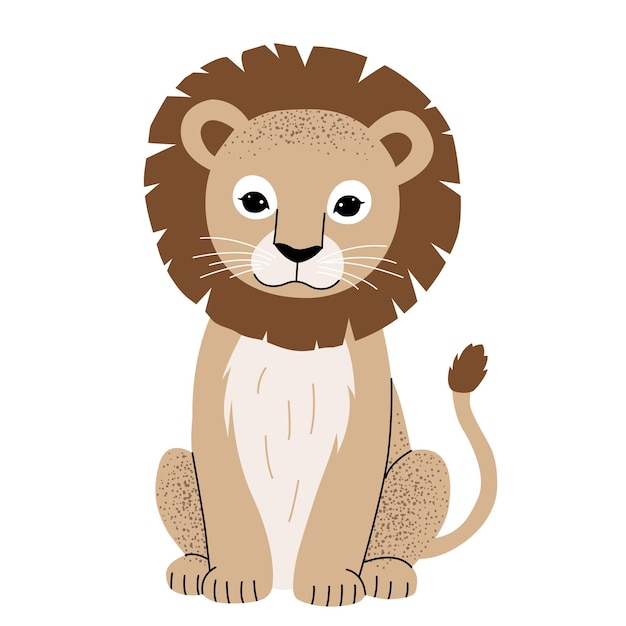 Un león lindo de dibujos animados Animales salvajes dibujados a mano Ilustración infantil Estilo infantil