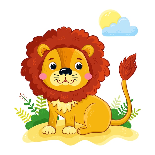 Vector león lindo en estilo de dibujos animados